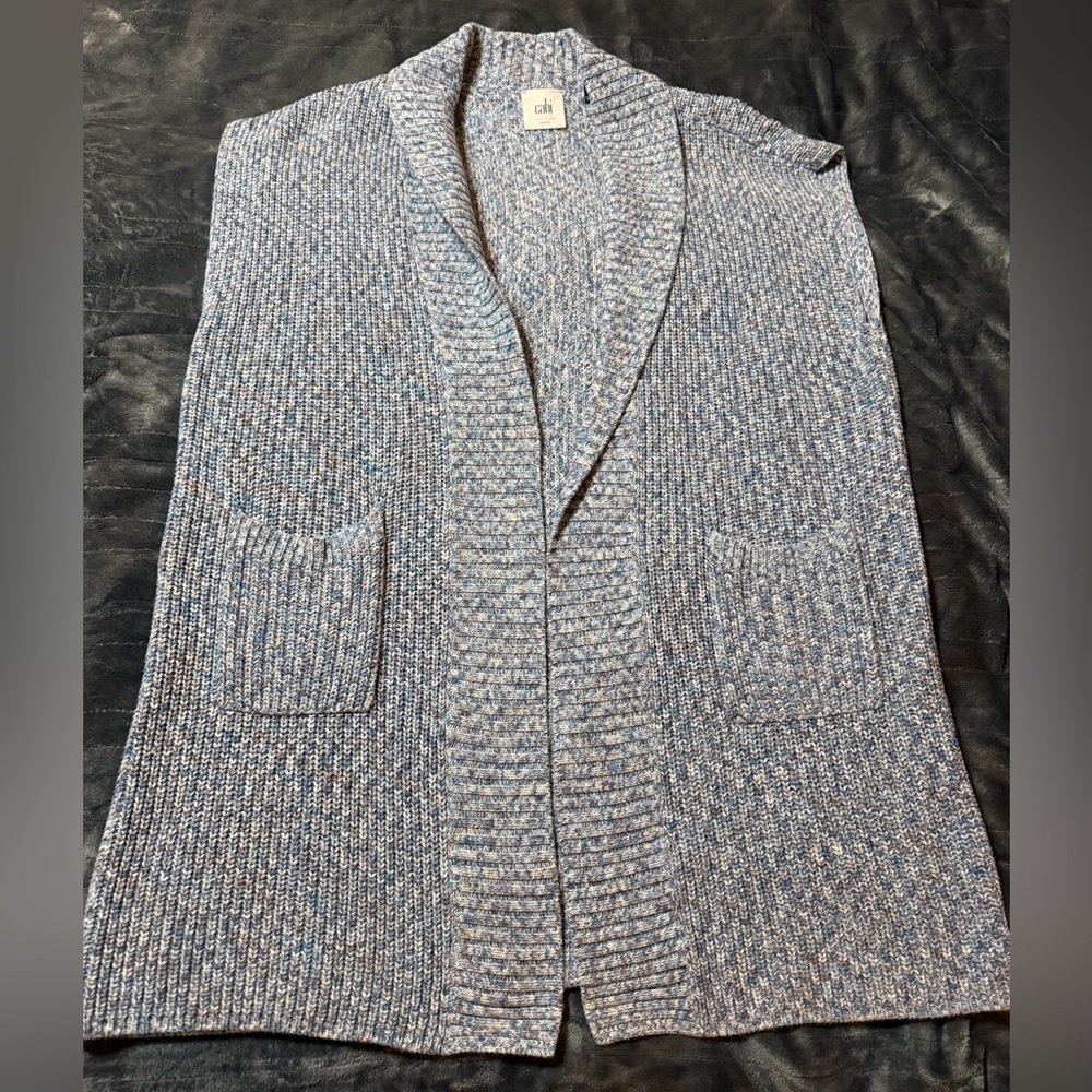 Cabi Napa Vest Cardigan Sweater Duster Blue and Gray Knit
